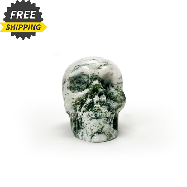 Natural Crystal Collectibles Moss Agate Skull  CHMAS1