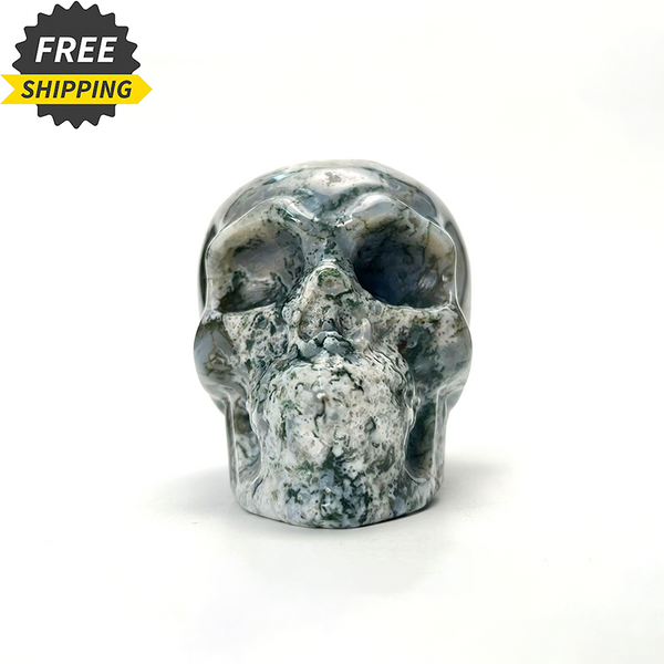 Natural Crystal Collectibles Moss Agate Skull  CHMAS2
